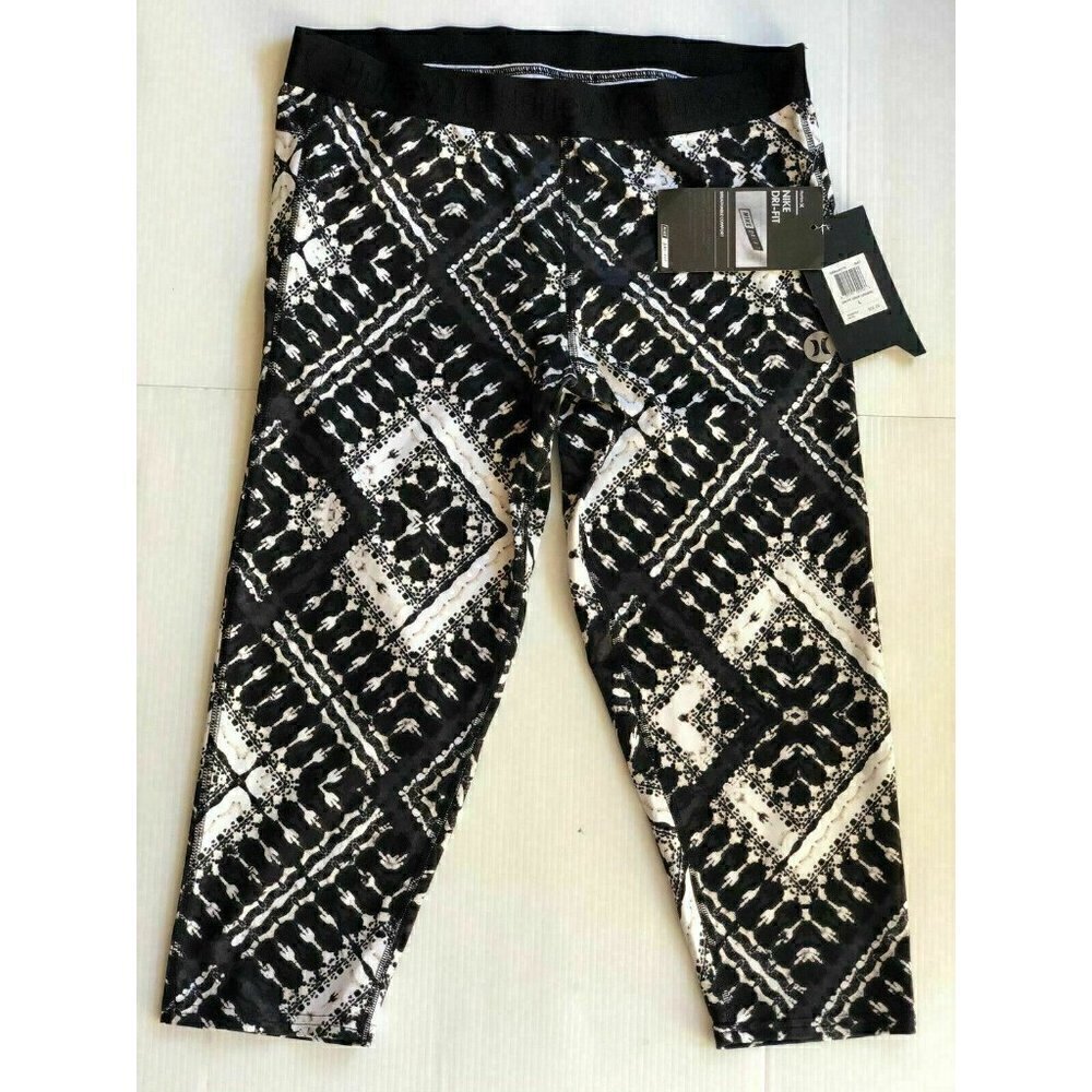 Hurley Women's Nike Dri-Fit Crop Black Grey Print Below The Knee Legging - Picture 9 of 12